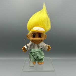Vtg Russ Yellow Hair Troll Doll Golf Club Brown Eyes 4” 18312 Sticker Golfer